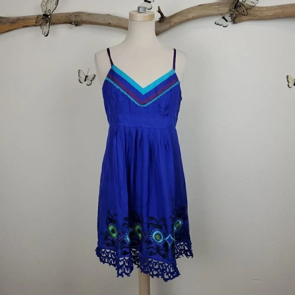 Sugar lips silk blue embroidered summer dress